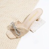 image:imageVepose Womens Embellished Woven Raffia Heeled Sandals Approx 3 Inch Flared Block Chunky Sculptural Slip on Mule Heels  Square Open Toe Business Casual Wedding Guest Shoes 6102Beige Bow