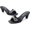 image:imageVepose Womens Embellished Woven Raffia Heeled Sandals Approx 3 Inch Flared Block Chunky Sculptural Slip on Mule Heels  Square Open Toe Business Casual Wedding Guest Shoes 6102Black Spakly Bow