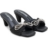 image:imageVepose Womens Embellished Woven Raffia Heeled Sandals Approx 3 Inch Flared Block Chunky Sculptural Slip on Mule Heels  Square Open Toe Business Casual Wedding Guest Shoes 6102Black Spakly Bow