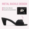 image:imageVepose Womens Embellished Woven Raffia Heeled Sandals Approx 3 Inch Flared Block Chunky Sculptural Slip on Mule Heels  Square Open Toe Business Casual Wedding Guest Shoes 6102Black Ring