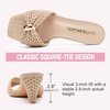 image:imageVepose Womens Embellished Woven Raffia Heeled Sandals Approx 3 Inch Flared Block Chunky Sculptural Slip on Mule Heels  Square Open Toe Business Casual Wedding Guest Shoes 6102Nude Ring