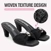 image:imageVepose Womens Embellished Woven Raffia Heeled Sandals Approx 3 Inch Flared Block Chunky Sculptural Slip on Mule Heels  Square Open Toe Business Casual Wedding Guest Shoes 6102Black Ring