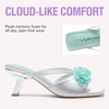 image:imageVepose Womens Floral Satin Heels Slip On Square Open Toe  Approx 3 Inch Rectangular Slim Block Heeled Comfortable Dressy for Wedding Guest Prom Evening Party 6115Silver