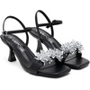 image:imageVepose Womens Kitten Heels Sparkly Rhinestone Cluster Ankle Strap Sandals Comfortable Approx 3 Inch Low Heel Open Square Toe Dressy Prom Wedding Party Shoes 6119Black Pu
