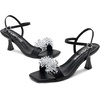 image:imageVepose Womens Kitten Heels Sparkly Rhinestone Cluster Ankle Strap Sandals Comfortable Approx 3 Inch Low Heel Open Square Toe Dressy Prom Wedding Party Shoes 6119Black Pu