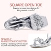 image:imageVepose Womens Kitten Heels Sparkly Rhinestone Cluster Ankle Strap Sandals Comfortable Approx 3 Inch Low Heel Open Square Toe Dressy Prom Wedding Party Shoes 6119Silver