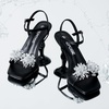 image:imageVepose Womens Kitten Heels Sparkly Rhinestone Cluster Ankle Strap Sandals Comfortable Approx 3 Inch Low Heel Open Square Toe Dressy Prom Wedding Party Shoes 6119Black Pu