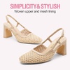 image:imageVepose Womens Mesh Raffia Slingback Pumps  Approx 3 Inch Chunky Block Heel Comfortable Soft Square Closed Toe Dress Shoes for Business Casual Office Work WeddingNude