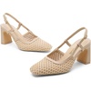image:imageVepose Womens Mesh Raffia Slingback Pumps  Approx 3 Inch Chunky Block Heel Comfortable Soft Square Closed Toe Dress Shoes for Business Casual Office Work WeddingNude Pu