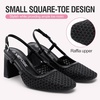 image:imageVepose Womens Mesh Raffia Slingback Pumps  Approx 3 Inch Chunky Block Heel Comfortable Soft Square Closed Toe Dress Shoes for Business Casual Office Work WeddingBlack