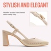 image:imageVepose Womens Mesh Raffia Slingback Pumps  Approx 3 Inch Chunky Block Heel Comfortable Soft Square Closed Toe Dress Shoes for Business Casual Office Work WeddingNude Suede