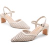 image:imageVepose Womens Mesh Woven Raffia Pointed Toe Pumps Ankle Strap Closed Toe  Approx 3 Inch Slim Block Heels Dressy Business Casual Office Wedding Shoes 6107Beige