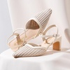 image:imageVepose Womens Mesh Woven Raffia Pointed Toe Pumps Ankle Strap Closed Toe  Approx 3 Inch Slim Block Heels Dressy Business Casual Office Wedding Shoes 6107Beige
