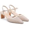 image:imageVepose Womens Mesh Woven Raffia Pointed Toe Pumps Ankle Strap Closed Toe  Approx 3 Inch Slim Block Heels Dressy Business Casual Office Wedding Shoes 6107Beige