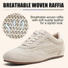image:imageVepose Womens Retro GAT Sneakers Suede Raffia Fashion Trainers Removable Flap Square Toe Memory Foam Non Slip Casual Everyday Walking Tennis Shoes Travel 8203Beige