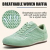 image:imageVepose Womens Retro GAT Sneakers Suede Raffia Fashion Trainers Removable Flap Square Toe Memory Foam Non Slip Casual Everyday Walking Tennis Shoes Travel 8203Green