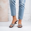 image:imageVepose Womens Rhinestone Heeled Sandals  Approx 2 Inch Low Chunky Heel Slip On 6109 Mules Square Open Toe Dressy Double Band Slides for Wedding Party Daily WearBlack01