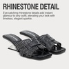 image:imageVepose Womens Rhinestone Heeled Sandals  Approx 2 Inch Low Chunky Heel Slip On 6109 Mules Square Open Toe Dressy Double Band Slides for Wedding Party Daily WearBlack