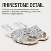 image:imageVepose Womens Rhinestone Heeled Sandals  Approx 2 Inch Low Chunky Heel Slip On 6109 Mules Square Open Toe Dressy Double Band Slides for Wedding Party Daily WearSilver