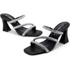 image:imageVepose Womens Rhinestone Strappy Heeled Sandals 35 Inch Chunky Block Flared Heels Slip On Square Open Toe  Comfortable Prom Wedding Guest Dressy Shoes 6125Black Spakly