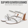 image:imageVepose Womens Rhinestone Strappy Heeled Sandals 35 Inch Chunky Block Flared Heels Slip On Square Open Toe  Comfortable Prom Wedding Guest Dressy Shoes 6125White