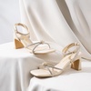 image:imageVepose Womens Rhinestone Strappy Heeled Sandals Square Open Toe  Approx 3 Inch Slim Block Heels Dressy Wedding Guest Prom Bridal Evening Shoes 6116Natural