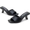 image:imageVepose Womens Single Band Heeled Sandals Slip On Square Open Toe Mules  Approx 3 Inch Rectangular Slim Block Heels Dressy Wedding Guest Prom Business Casual 6105 ShoesBlack Pu
