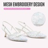 image:imageVepose Womens Slingback Kitten Heels Approx 3 Inch Pointed Toe Elegant Floral Mesh Bow Pumps  Comfortable Dress Shoes for Wedding Office Guest Prom Evening Party 6126White
