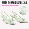 image:imageVepose Womens Slingback Kitten Heels Approx 3 Inch Pointed Toe Elegant Floral Mesh Bow Pumps  Comfortable Dress Shoes for Wedding Office Guest Prom Evening Party 6126Green