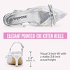 image:imageVepose Womens Slingback Kitten Heels Approx 3 Inch Pointed Toe Elegant Floral Mesh Bow Pumps  Comfortable Dress Shoes for Wedding Office Guest Prom Evening Party 6126Silver