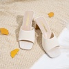 image:imageVepose Womens Slip On Heeled Sandals Approx 3 Inch Slim Block Heel Square Open Toe Knit Mesh Woven Mules  Comfortable Dressy Shoes for Wedding Guest 6108Beige