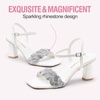 image:imageVepose Womens Sparkly Band Heeled Sandals Rhinestone Square Open Toe  Approx 3 Inch Chunky Block Heels for Wedding Guest Prom Graduation Evening Daily Wear 6123 Heels for WomenWhite
