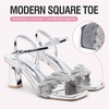 image:imageVepose Womens Sparkly Band Heeled Sandals Rhinestone Square Open Toe  Approx 3 Inch Chunky Block Heels for Wedding Guest Prom Graduation Evening Daily Wear 6123 Heels for WomenSilver