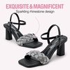image:imageVepose Womens Sparkly Band Heeled Sandals Rhinestone Square Open Toe  Approx 3 Inch Chunky Block Heels for Wedding Guest Prom Graduation Evening Daily Wear 6123 Heels for WomenBlack