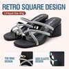 image:imageVepose Womens Sparkly Chunky Block Heels  Comfortable Square Toe Slip On Rhinestone Strappy 3 Inch Shoes for Wedding Prom Formal Dressy Casual Daily Wear 6122Black
