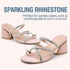 image:imageVepose Womens Sparkly Chunky Block Heels  Comfortable Square Toe Slip On Rhinestone Strappy 3 Inch Shoes for Wedding Prom Formal Dressy Casual Daily Wear 6122Pink