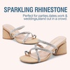 image:imageVepose Womens Sparkly Chunky Block Heels  Comfortable Square Toe Slip On Rhinestone Strappy 3 Inch Shoes for Wedding Prom Formal Dressy Casual Daily Wear 6122NudeNatural