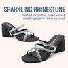 image:imageVepose Womens Sparkly Chunky Block Heels  Comfortable Square Toe Slip On Rhinestone Strappy 3 Inch Shoes for Wedding Prom Formal Dressy Casual Daily Wear 6122Black