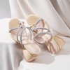 image:imageVepose Womens Sparkly Chunky Block Heels  Comfortable Square Toe Slip On Rhinestone Strappy 3 Inch Shoes for Wedding Prom Formal Dressy Casual Daily Wear 6122Apricot Pu