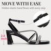 image:imageVepose Womens Strappy Heeled Sandals Rhinestone Square Open Toe Bridal Shoes 28 Inch Small Chunky Block Heels Ankle Strap Dressy Sandals for Daily Wear Prom Wedding 6117Black