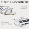 image:imageVepose Womens Strappy Heeled Sandals Rhinestone Square Open Toe Bridal Shoes 28 Inch Small Chunky Block Heels Ankle Strap Dressy Sandals for Daily Wear Prom Wedding 6117Silver
