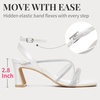 image:imageVepose Womens Strappy Heeled Sandals Rhinestone Square Open Toe Bridal Shoes 28 Inch Small Chunky Block Heels Ankle Strap Dressy Sandals for Daily Wear Prom Wedding 6117White