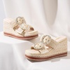 image:imageVepose Womens Woven Raffia Platform Wedge Sandals  Approx 4 Inch Espadrille Heels Square Open Toe Dressy Rhinestone Double Buckle Slipon Shoes for Casual Vacation Wedding 8802Natural Raffia