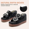 image:imageVepose Womens Woven Raffia Platform Wedge Sandals  Approx 4 Inch Espadrille Heels Square Open Toe Dressy Rhinestone Double Buckle Slipon Shoes for Casual Vacation Wedding 8802Black