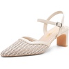 image:imageVepose Womens Mesh Woven Raffia Pointed Toe Pumps Ankle Strap Closed Toe  Approx 3 Inch Slim Block Heels Dressy Business Casual Office Wedding Shoes 6107Nude