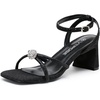 image:imageVepose Womens Rhinestone Strappy Heeled Sandals Square Open Toe  Approx 3 Inch Slim Block Heels Dressy Wedding Guest Prom Bridal Evening Shoes 6116Black Rhinestone