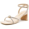 image:imageVepose Womens Rhinestone Strappy Heeled Sandals Square Open Toe  Approx 3 Inch Slim Block Heels Dressy Wedding Guest Prom Bridal Evening Shoes 6116Nude