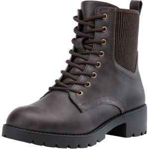 image:imageVepose Womens 916 Ankle Boots Combat Lace up Short Booties with Inside ZipperDark Tan