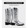 image:imageVepose Womens Cowboy Boots 9801 Western Cowgirl Round Toe Mid Calf Boots for WomenVintage Cowboy9801silver