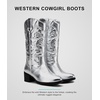 image:imageVepose Womens Cowboy Boots 9801 Western Cowgirl Round Toe Mid Calf Boots for WomenVintage Cowboy9801silver